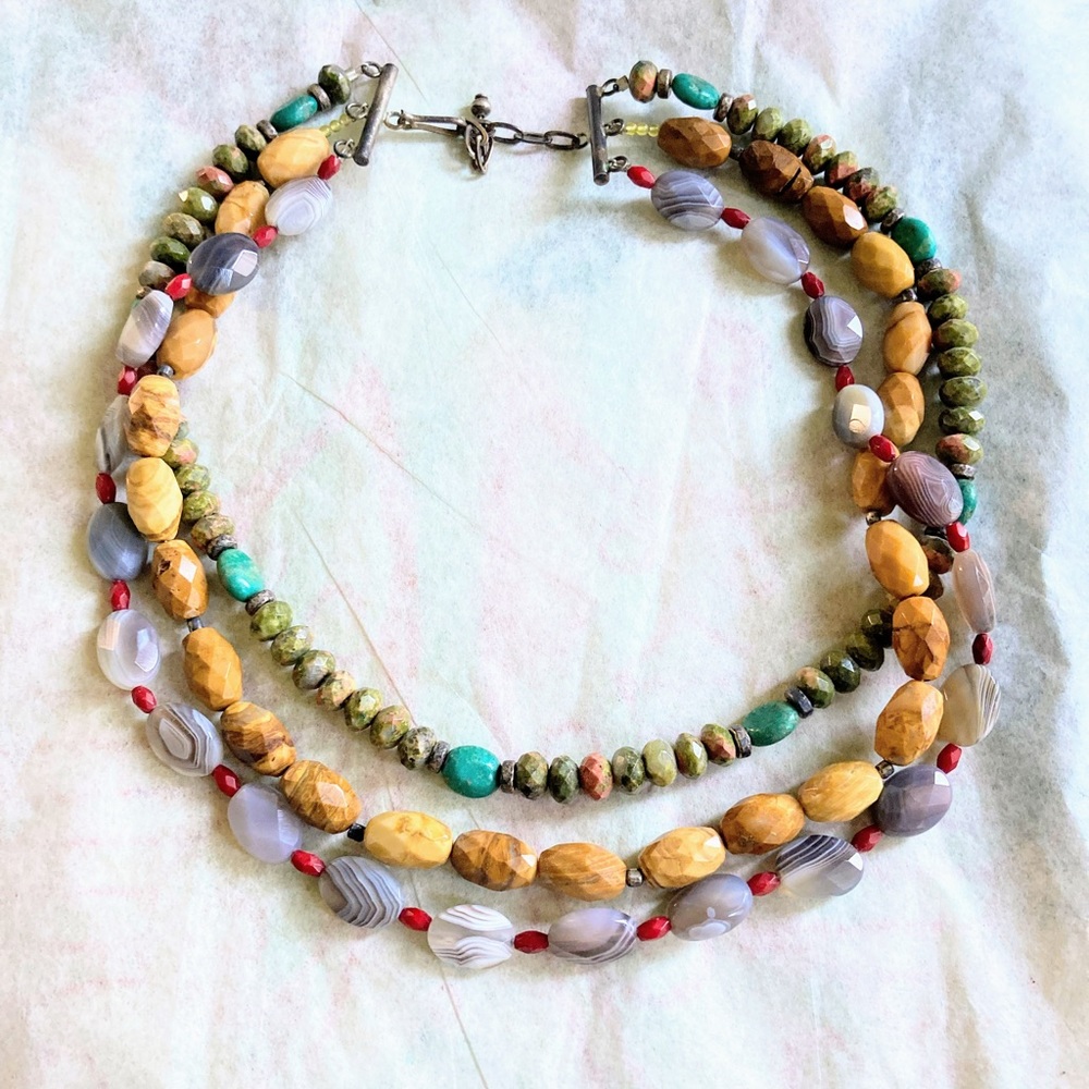 Vintage Multi Strand Precious Stones Necklace